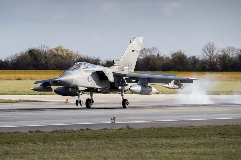 The last Tornado GR4 touching down at RAF Marham after its final flypast