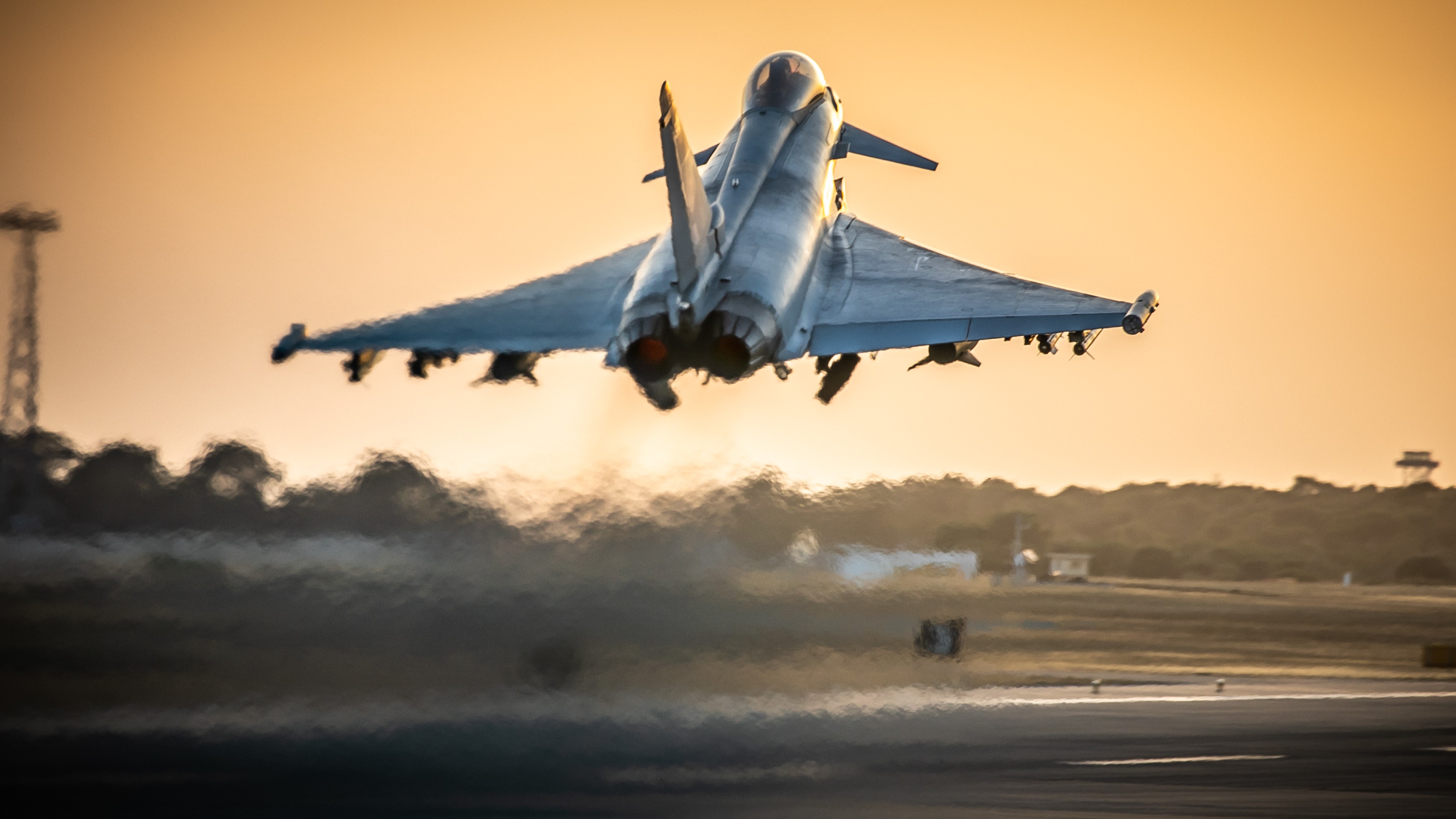 RAF Typhoon evening Op SHADER sortie lifting to conduct operations over the Middle-East