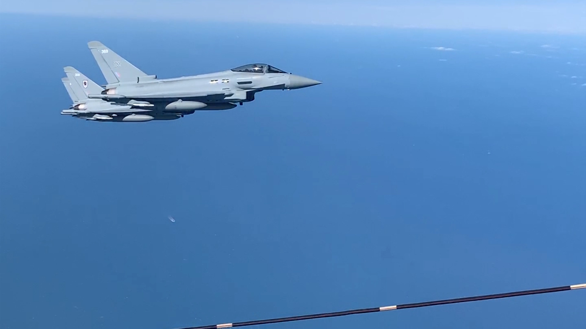 RAF Typhoon jets over the east coast of England.