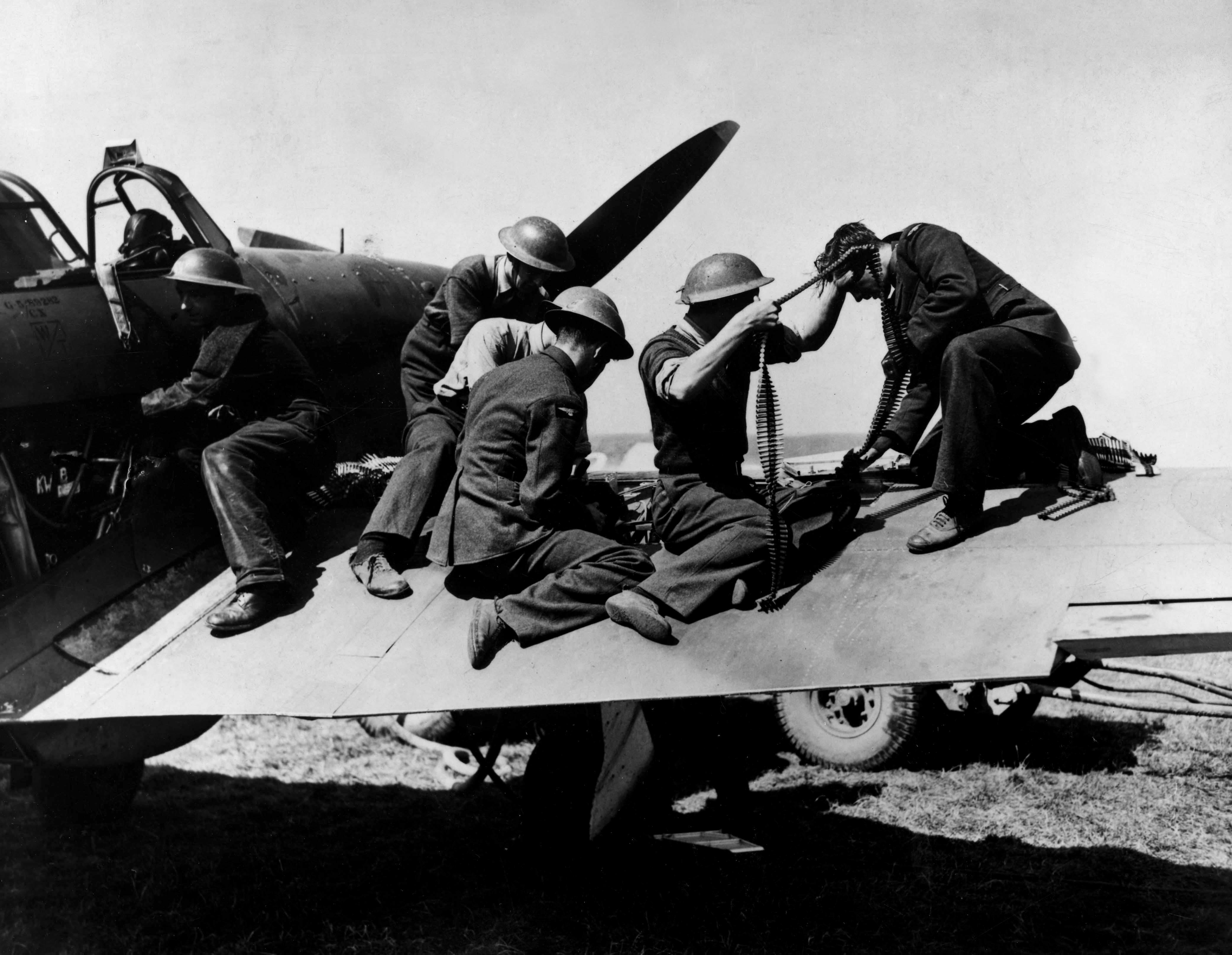 RAF personnel reloading guns on an RAF Spitfire during the Battle of Britain