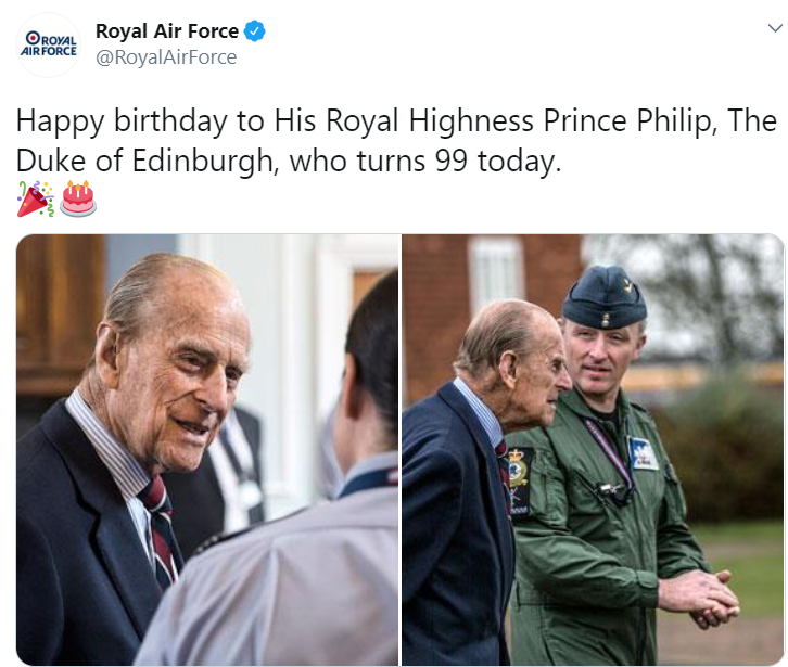 RAF send birthday wishes to Prince Philip