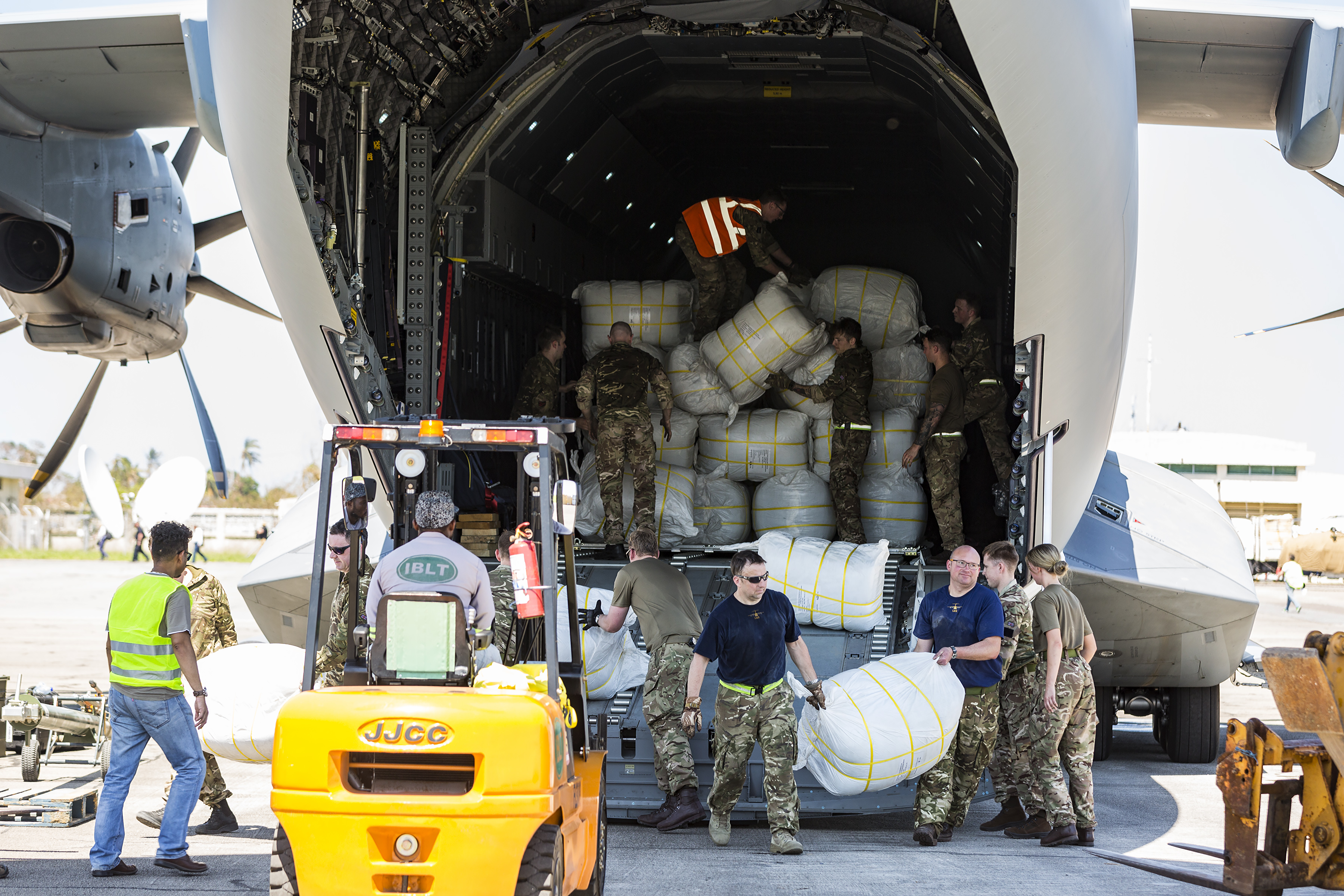 The UK aid on board the aircraft is to help towards providing essential support for the 37,500 people in need of urgent shelter (Picture: MOD).