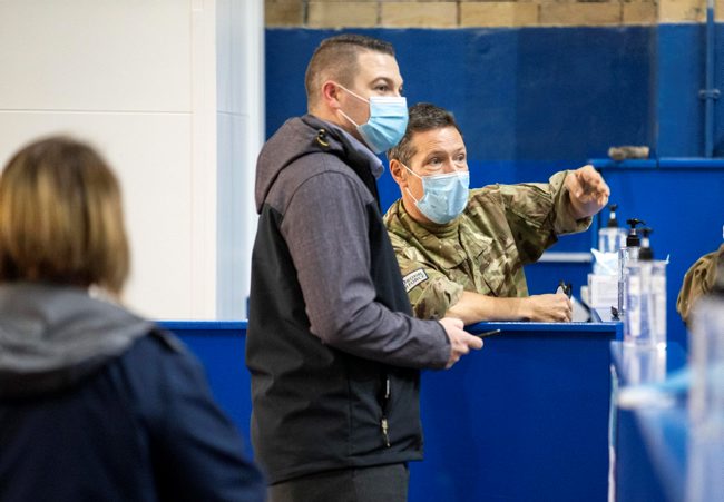 	RAF troops carrying out COVID 19 testing in Merthyr Tydfil in Wales, as part of Operation Rescript 251120 CREDIT MOD