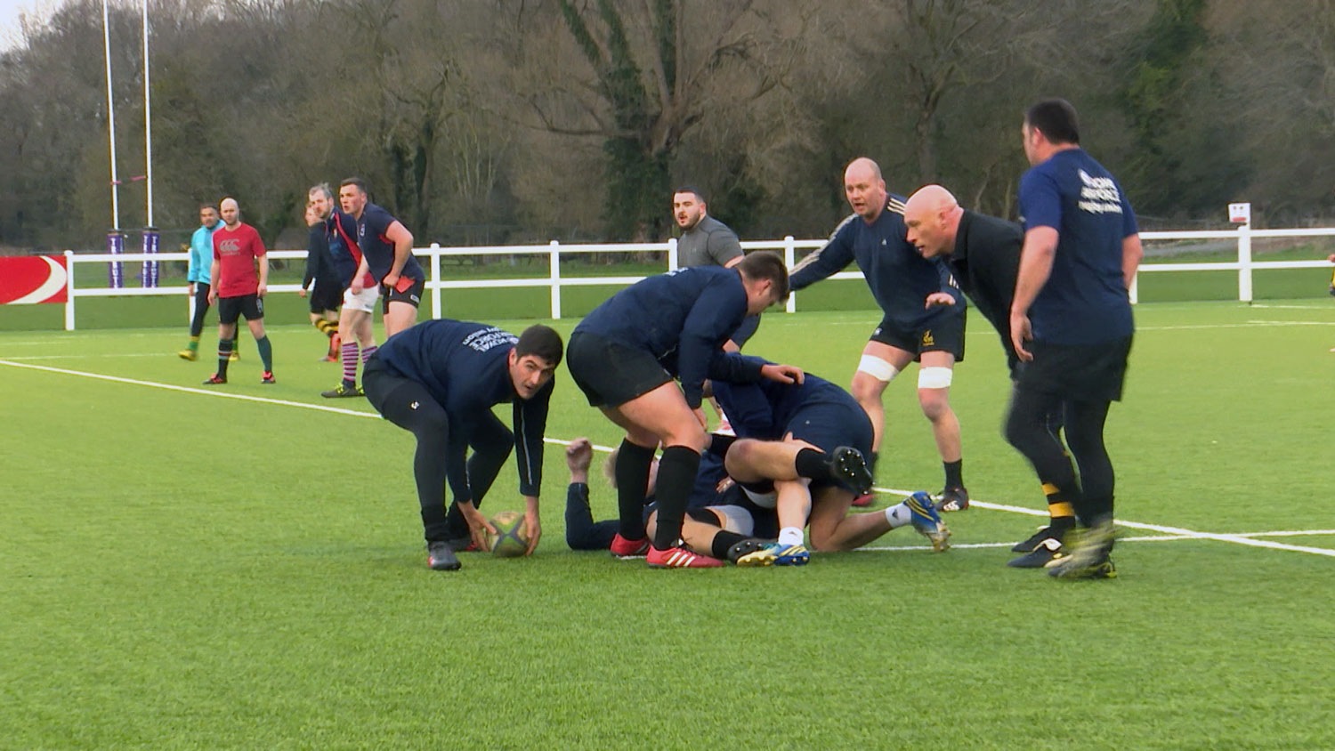 RAF rugby union players training before Inter-Services match with Army