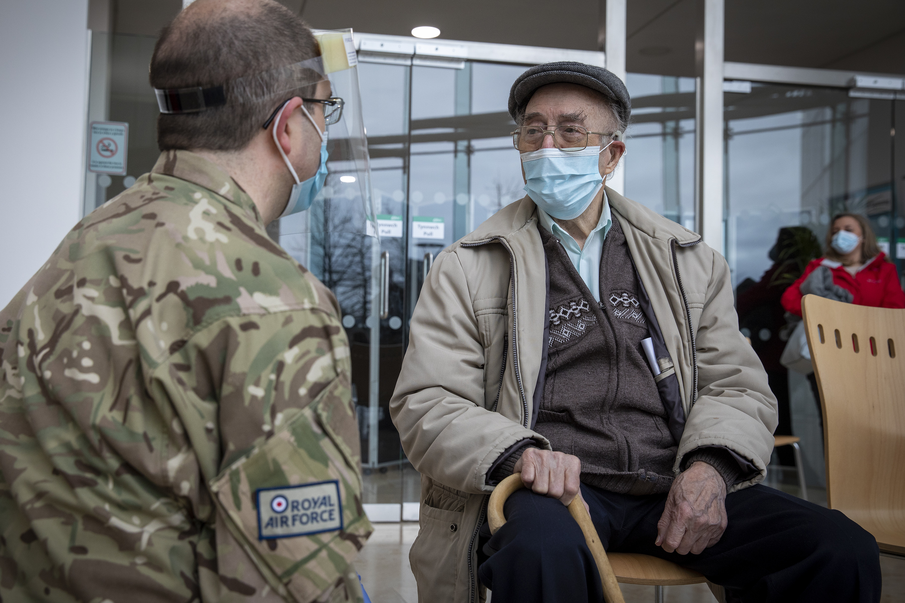 An RAF veteran receiving a vaccine at at Ty Penallta, Caerphilly (Picture: MOD).