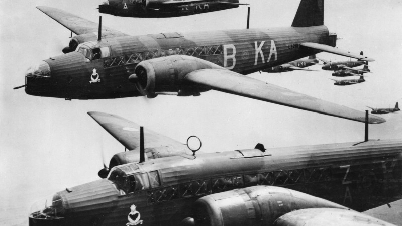 File photo of Wellington bombers flying in World War Two