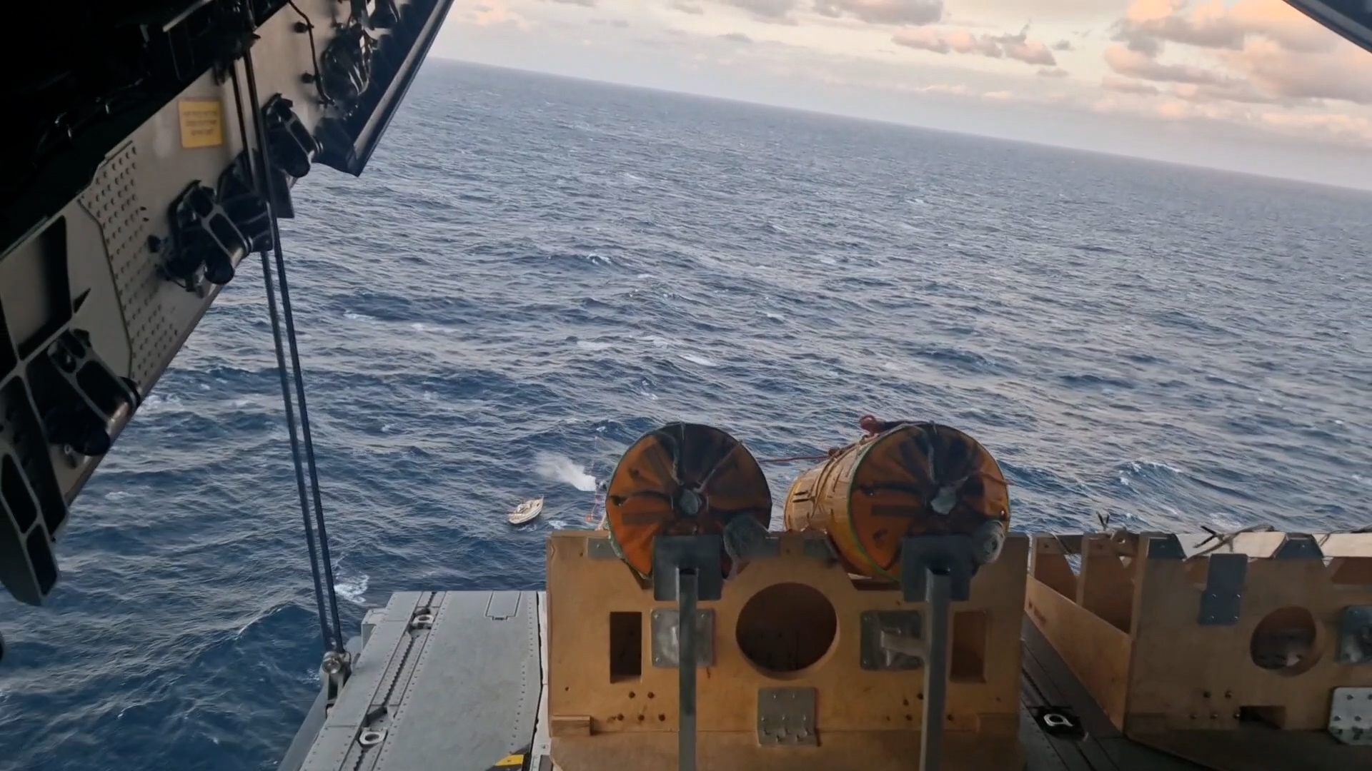 The Atlas dropped its Air Sea Rescue Apparatus (ASRA), which comes equipped with inflatable life rafts and survival equipment.