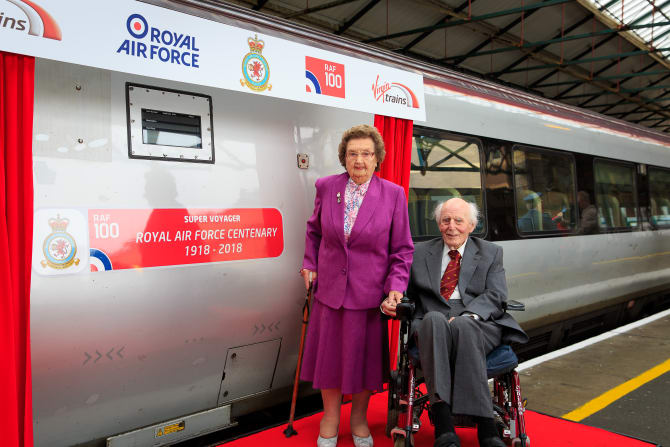 RAF veterans Mary Roberts and Wing Commander Wynne DFC unveil train named to commemorate the RAF’s centenary