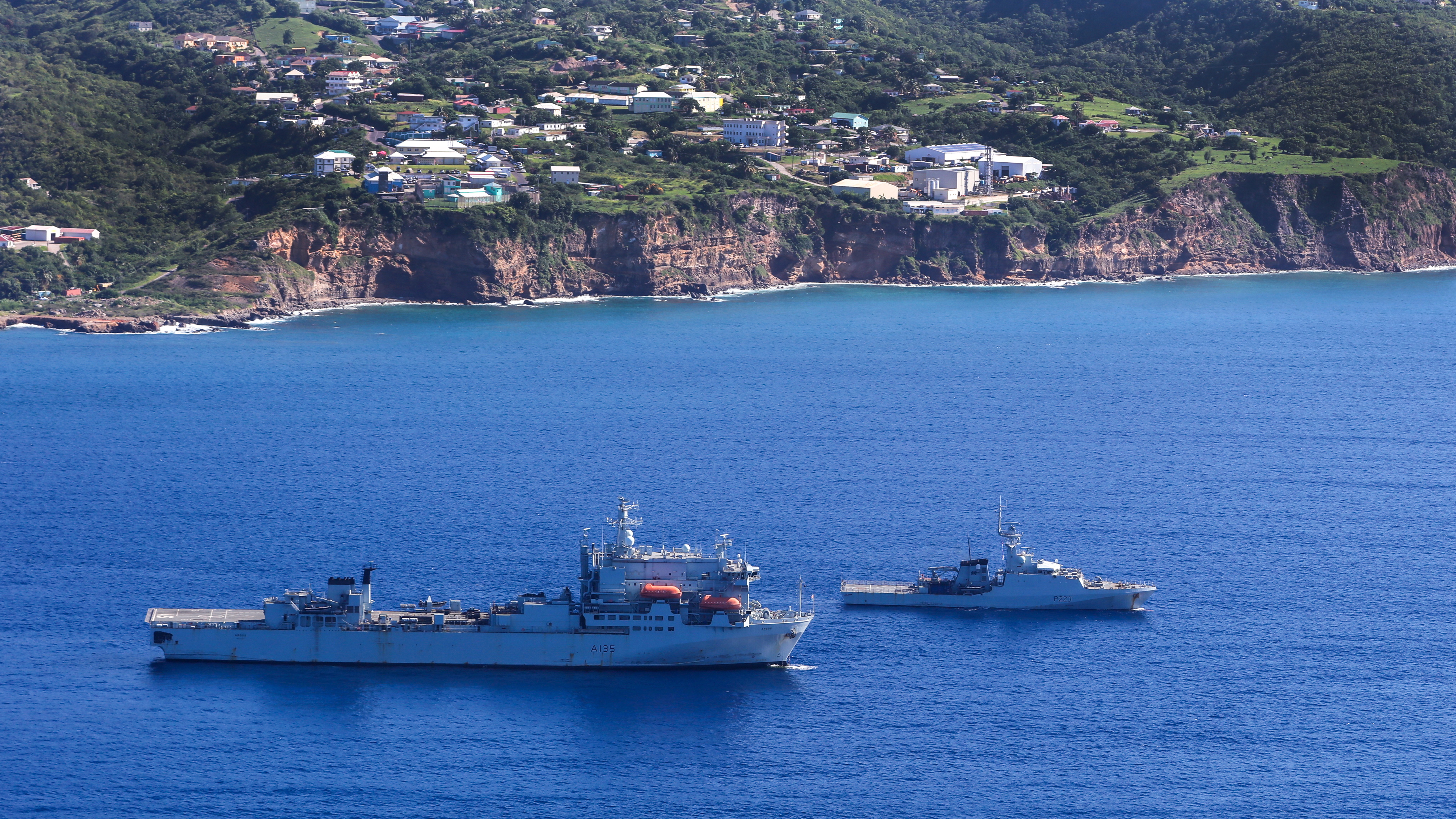 RFA Argus alongside HMS Medway off the coast of Montserrat in the Caribbean (Picture: Royal Navy).