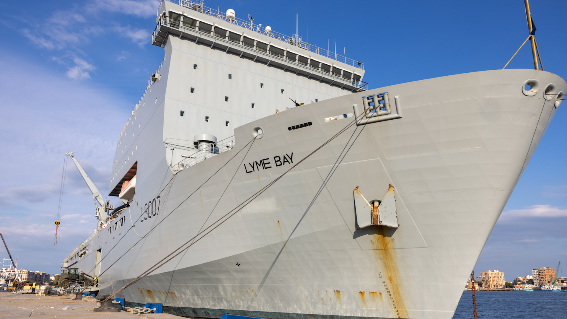 RFA Lyme Bay has delivered over 80 tonnes of humanitarian aid for Gaza 02012024 CREDIT MOD