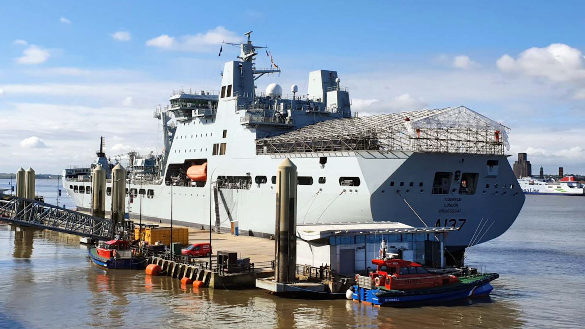 RFA Tiderace spent a period at Liverpool's famous Cruise Liner terminal (Picture: Royal Navy).