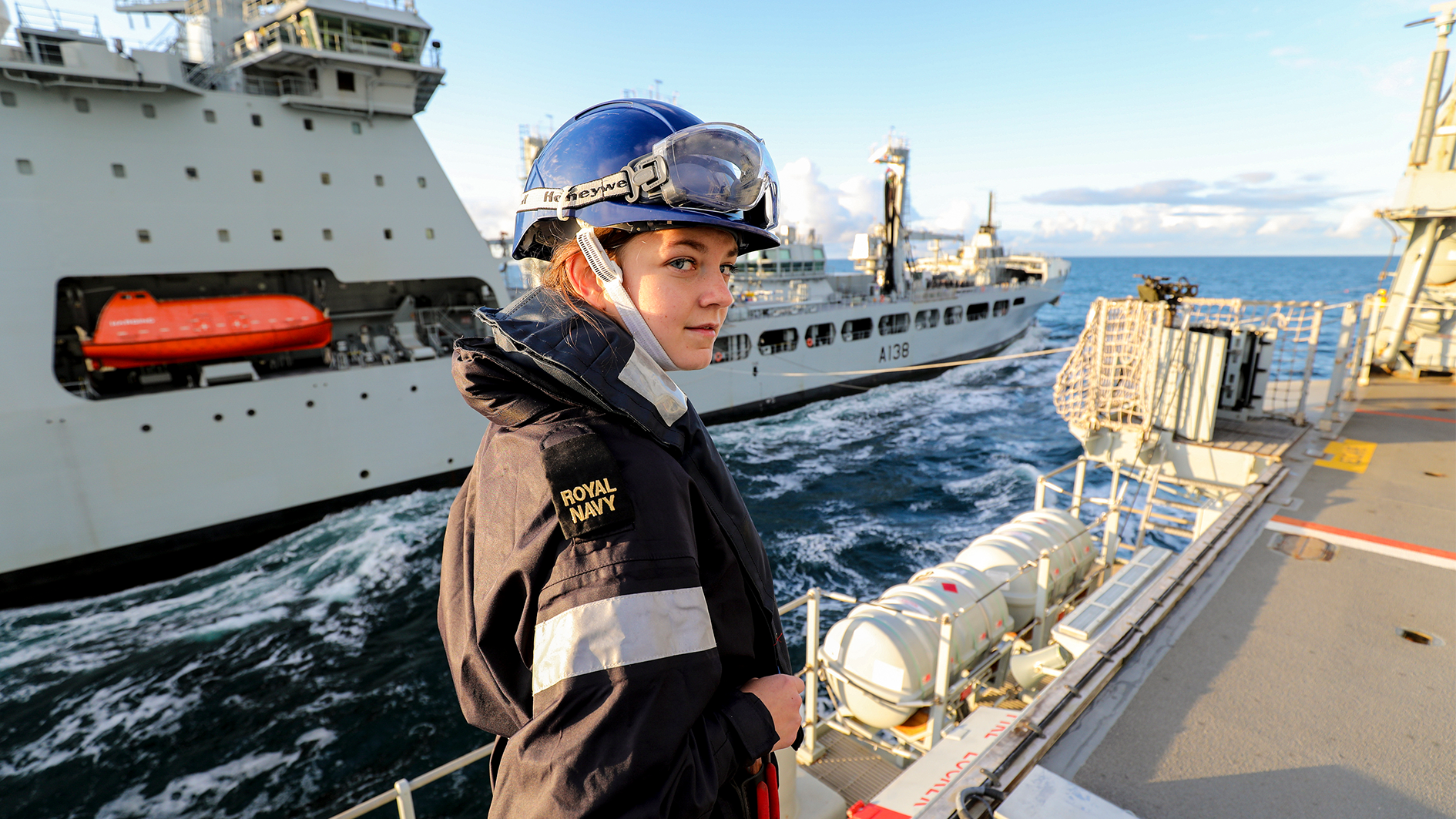 RFA Tidesurge conducting a replenishment at sea with HMS Albion during Joint Warrior. 191023 CREDIT ROYAL NAVY