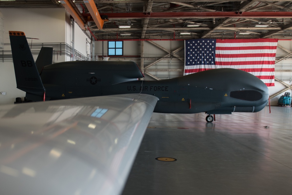 RQ-4 Global Hawk sits in hangar