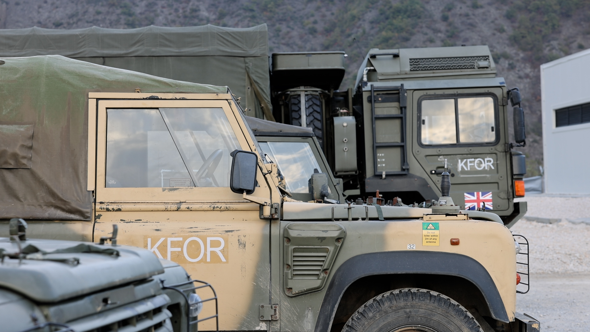 Army vehicles in a line