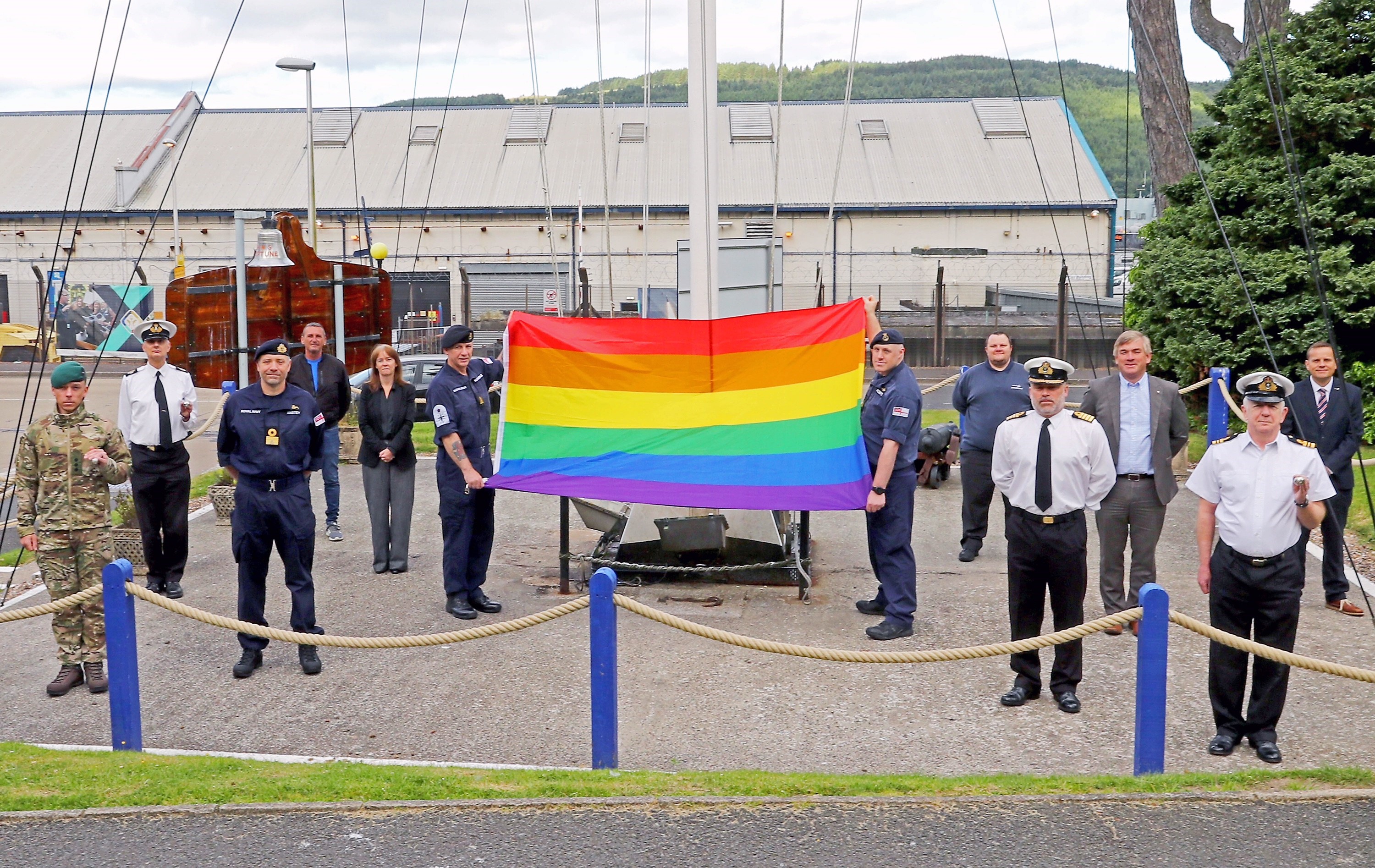 Rainbow Flag raising at HM Naval Base Clyde during Pride Week