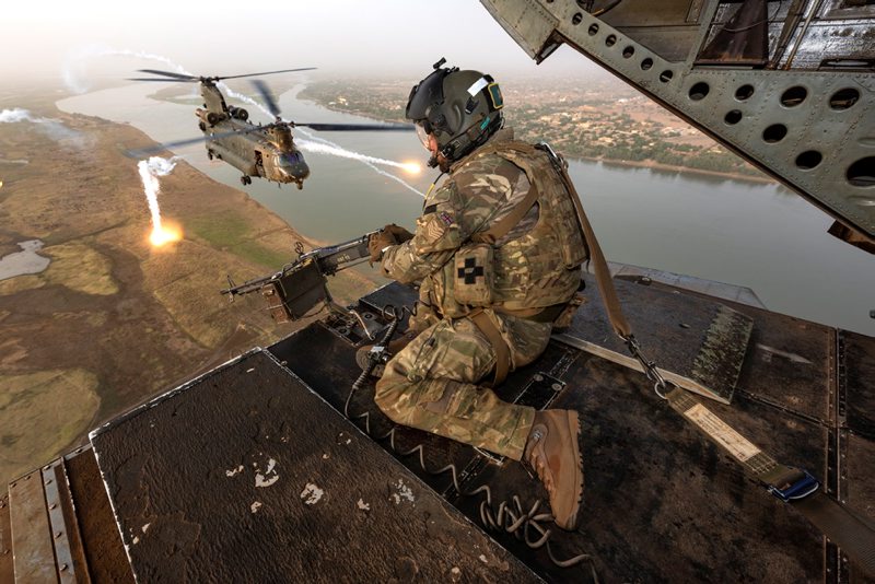 Rear gunner of the CH47 over the River Niger