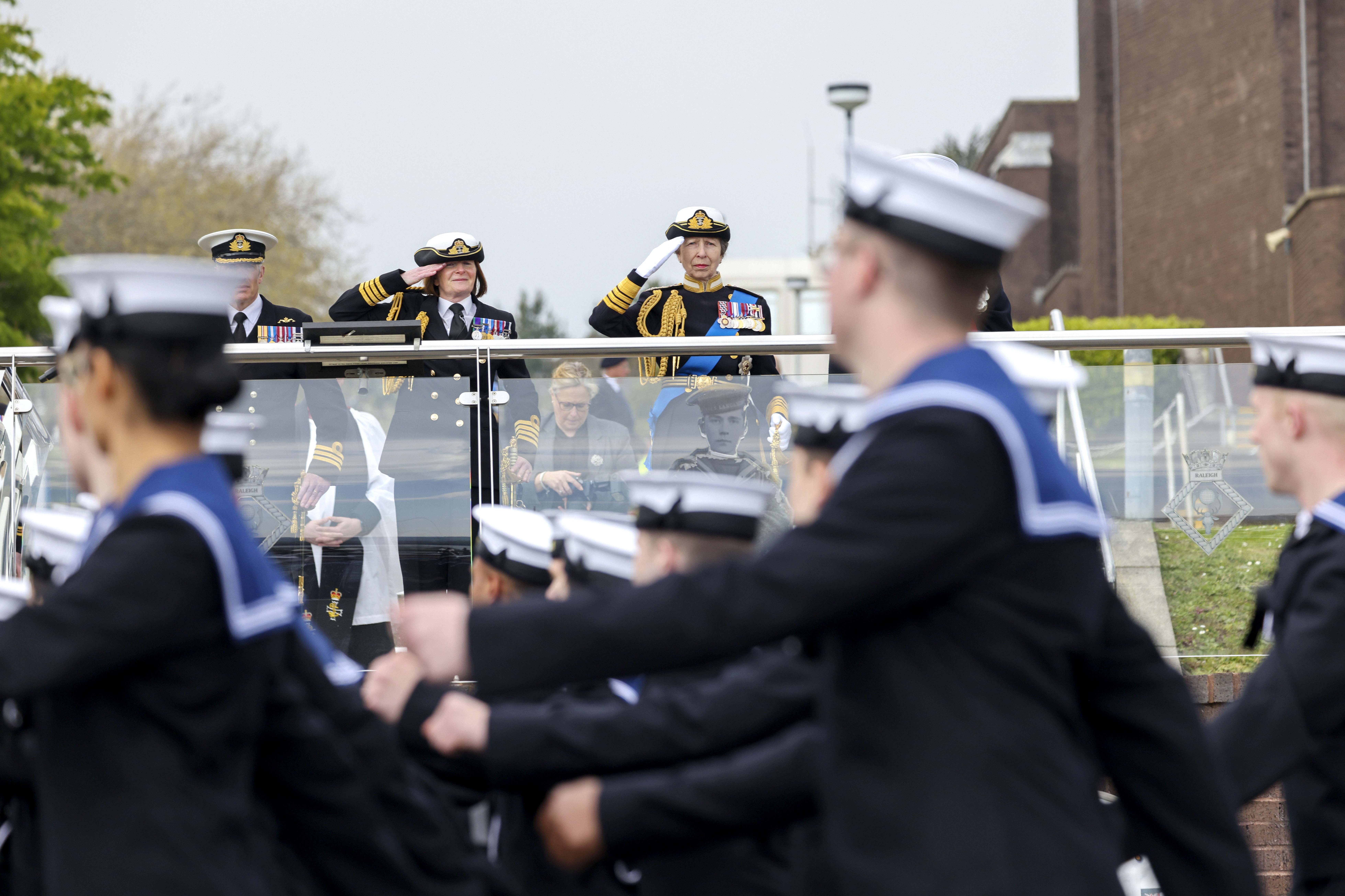 Recruits march during the passing out parade at HMS Raleigh overseen by The Princess Royal (Picture: Royal Navy).
