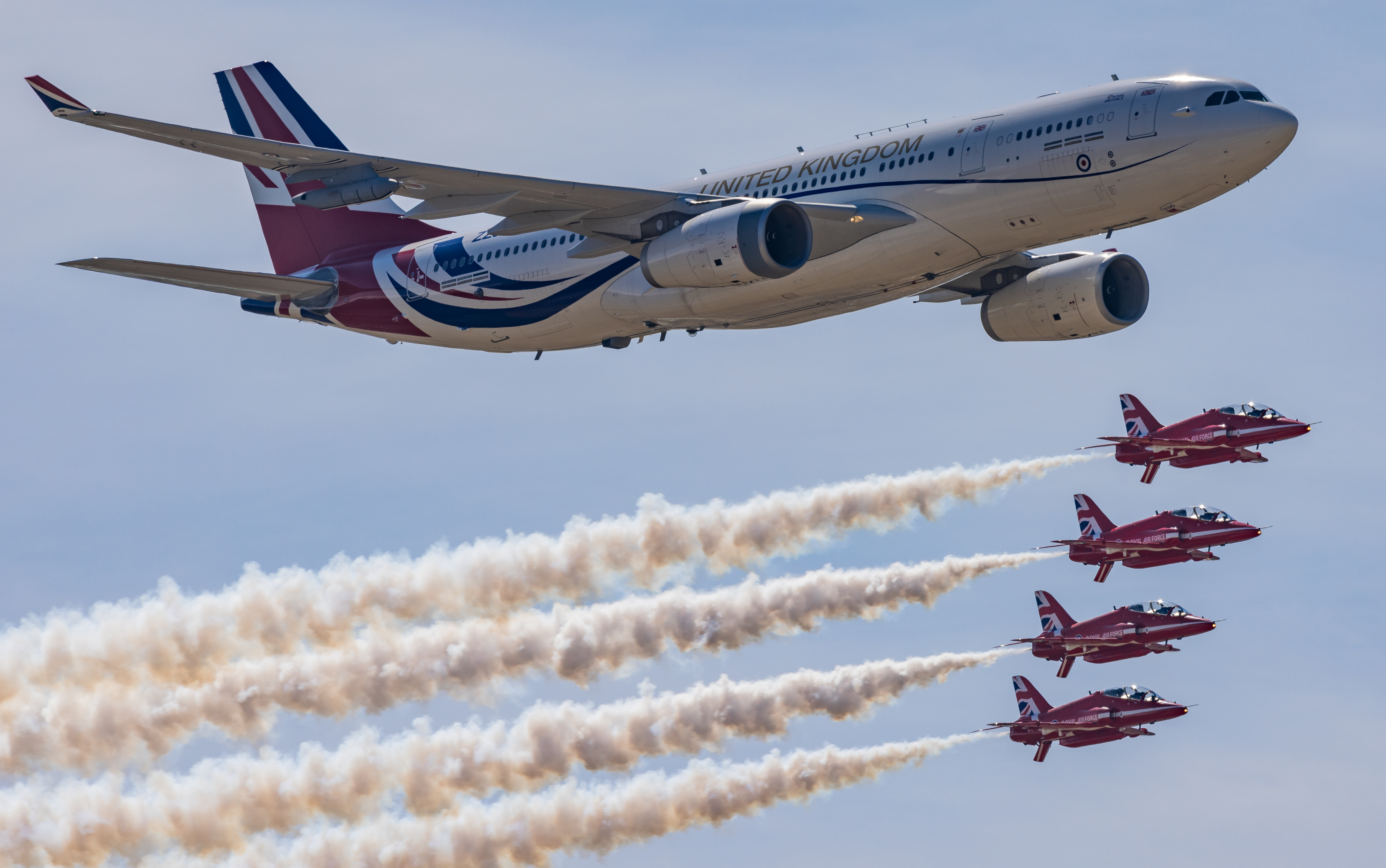 The Union Flag on the starboard side of the RAF's VIP Voyager and Red Arrows
