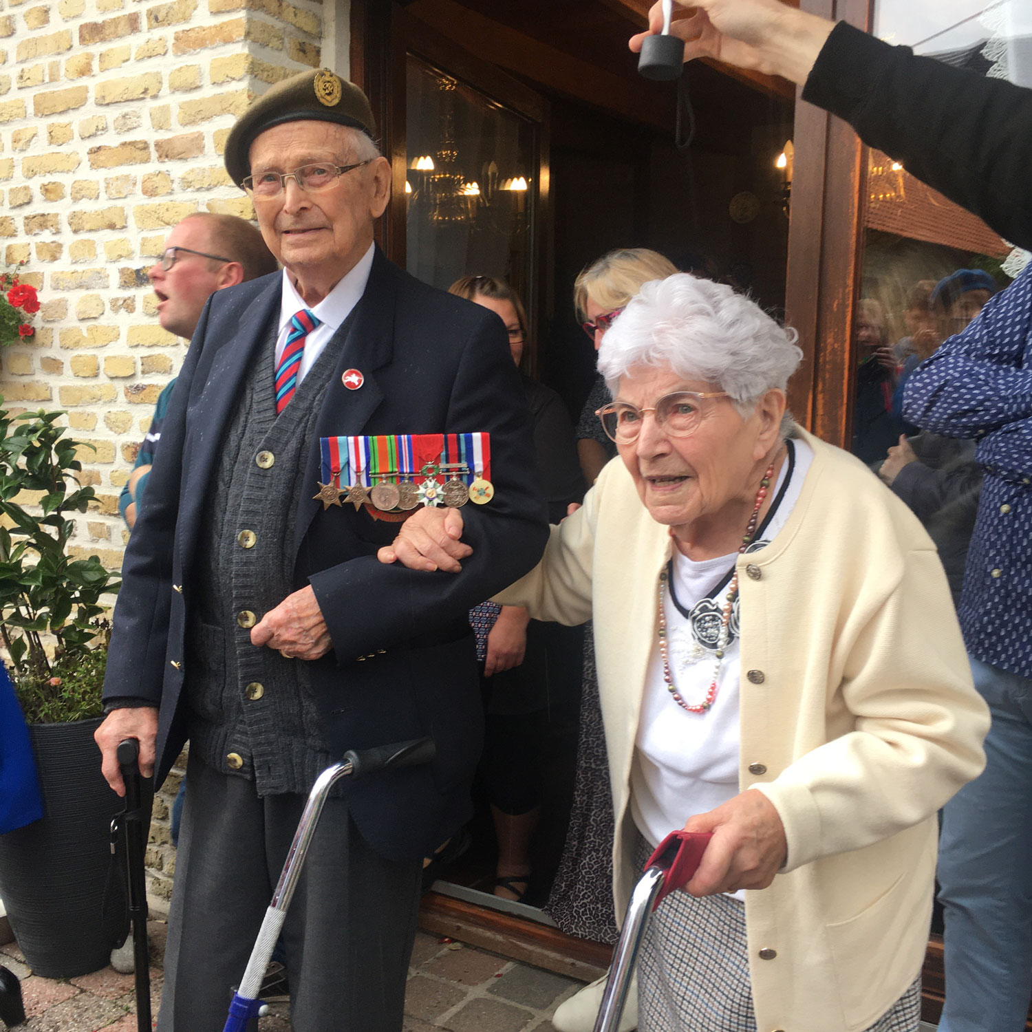 Reg standing with Huguette at their emotional reunion (Picture: Huguette's family).