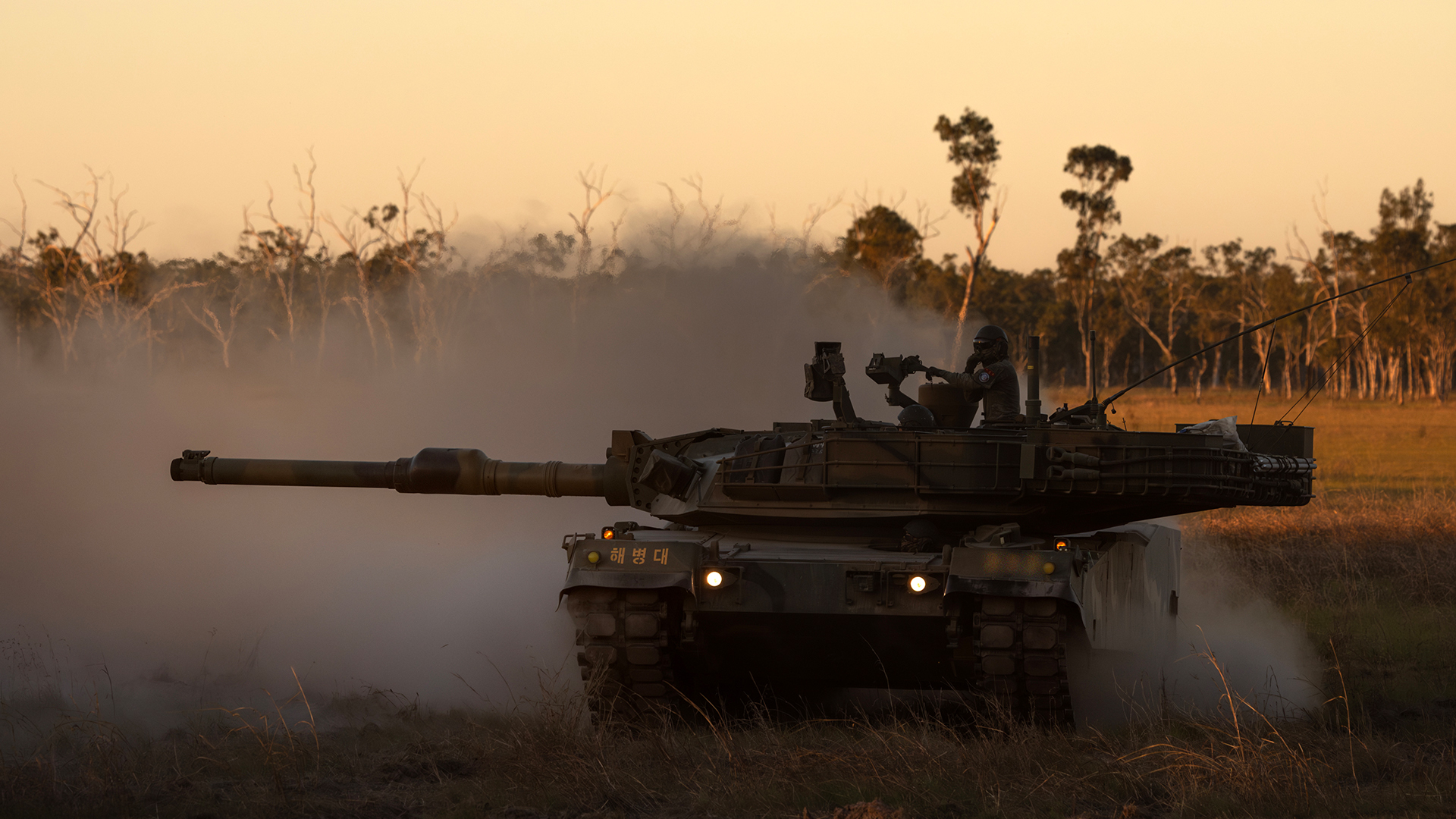 A Republic of Korea Marine Corps K1A2 takes part in a live-fire phase of Exercise Talisman Sabre 2025