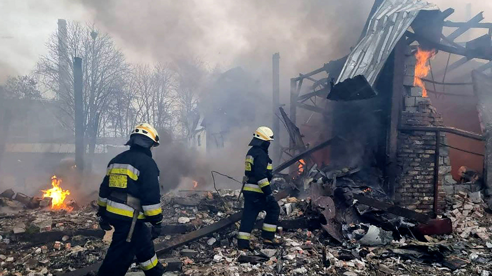 Rescuers work at the scene of an airstrike in Dnipro, Ukraine on Friday, March 11 2022 (Picture: Ukraine State Emergency Service/UPI/Alamy Live News).