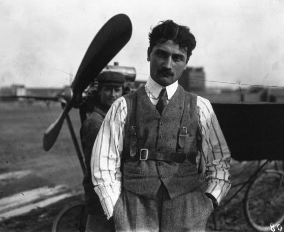 Roland Georges Garros in front of a Demoiselle plane
