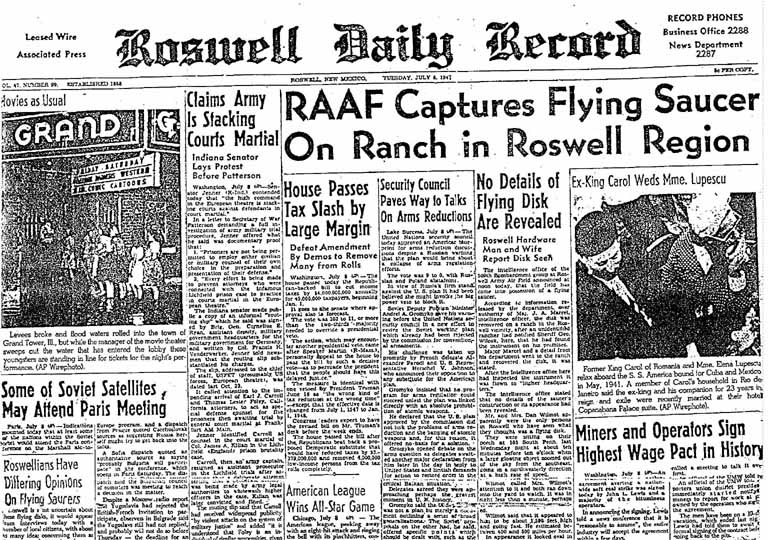 Roswell Daily Record newspaper front page