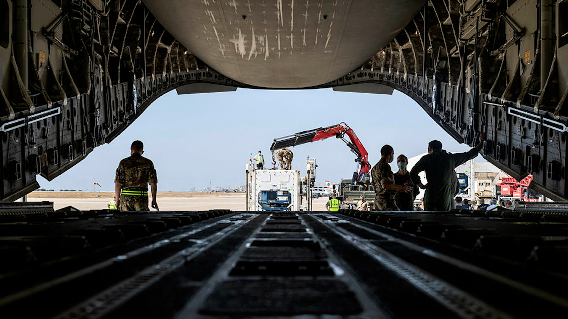 Royal Air Force C-17 aircraft, seen here at Beirut International Airport 15082020 CREDIT MOD