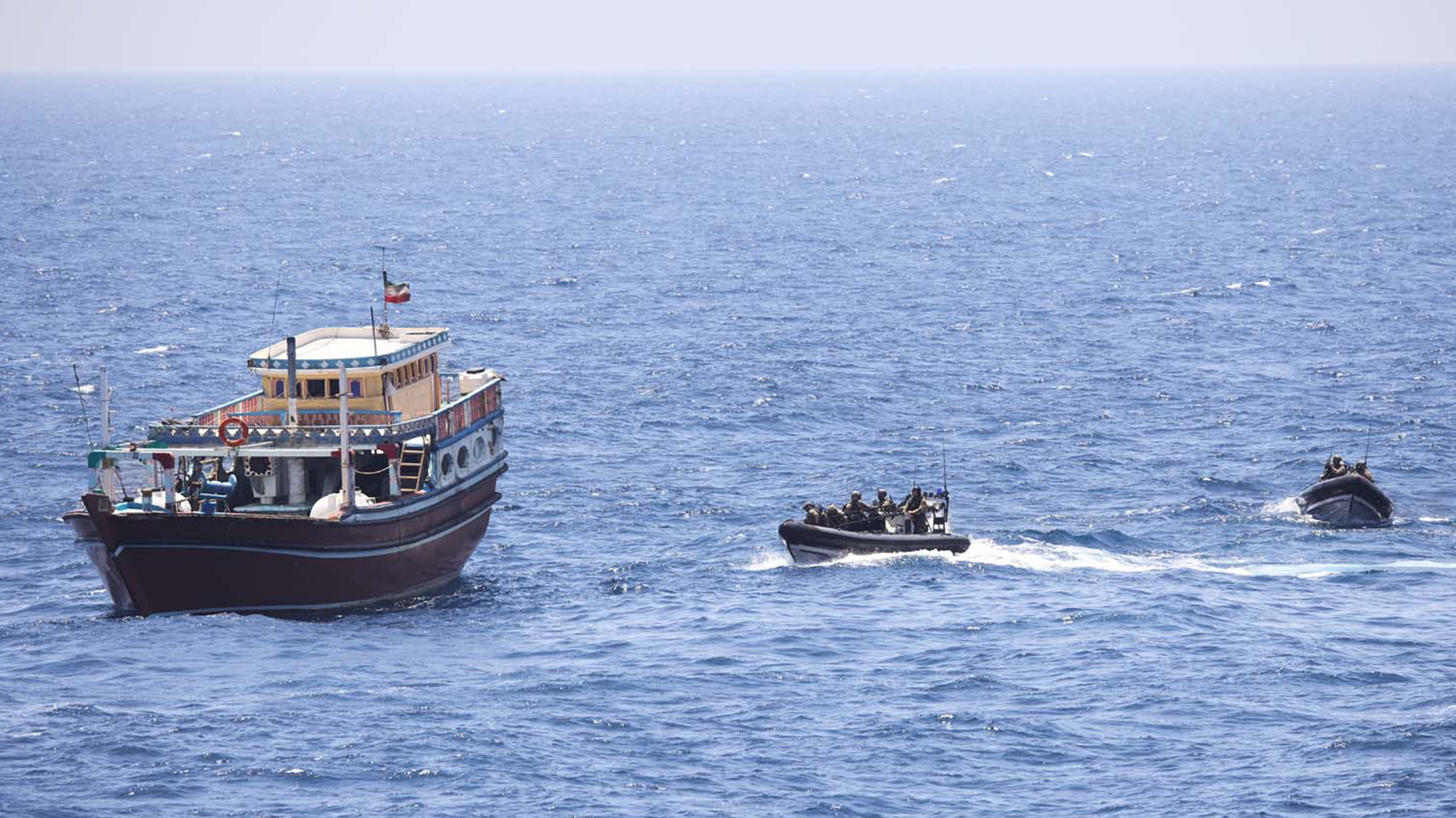 Royal Marine boarding team approaching suspect vessel CREDIT ROYAL NAVY 31052
