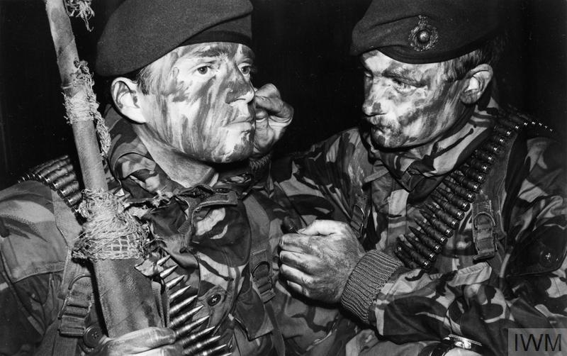Royal Marine 3 Commando Brigade Camouflage Face Paint Preparation San Carlos Landings 21 May 1982 IWM (FKD 178)