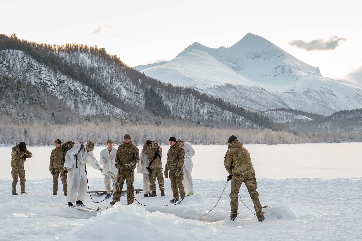 Royal Marines breaking the ice during their Cold Weather Survival Course Credit Royal Navy 260120