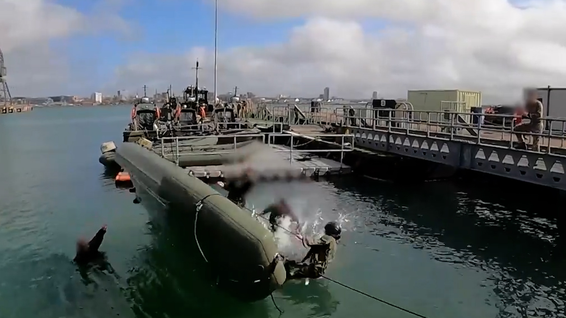 Royal Marines performing capsize drill