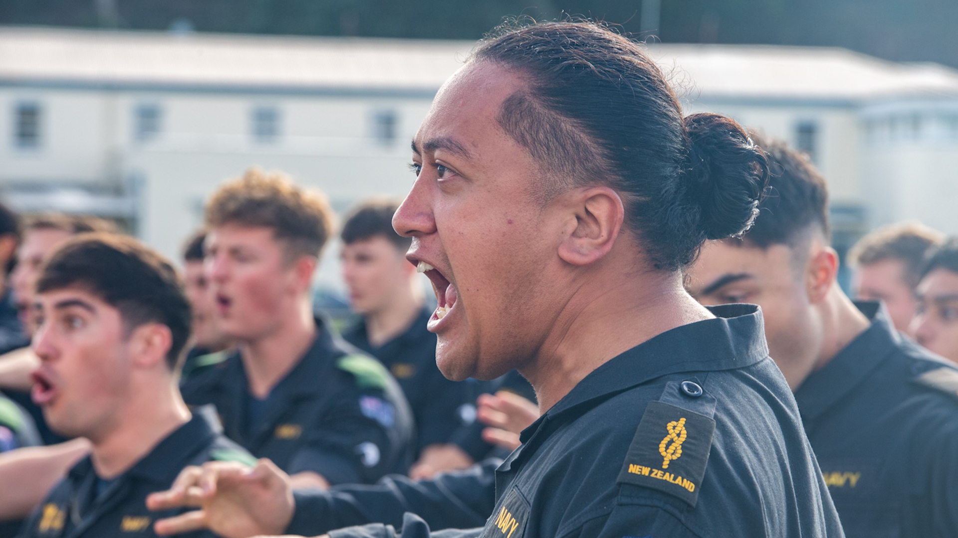 Royal NZ Navy personnel perform the traditional Maori haka for crew of HMS Spey (Picture: Royal NZ Navy).