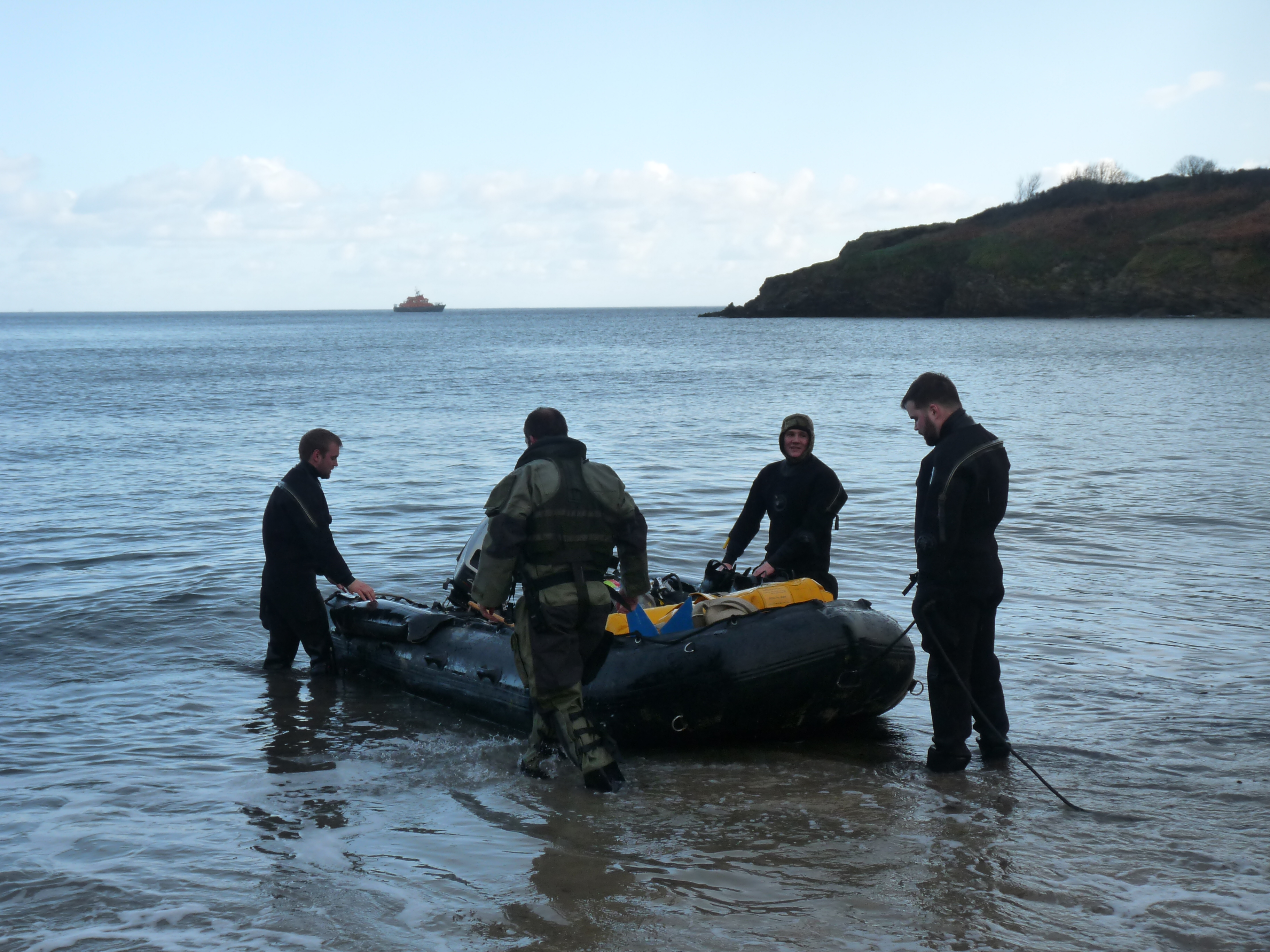 The Royal Navy EOD team on site to investigate the suspected mine. 