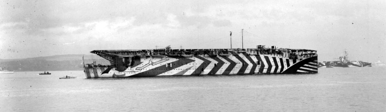 HMS Argus with dazzle camouflage in 1918 (picture: Royal Navy)