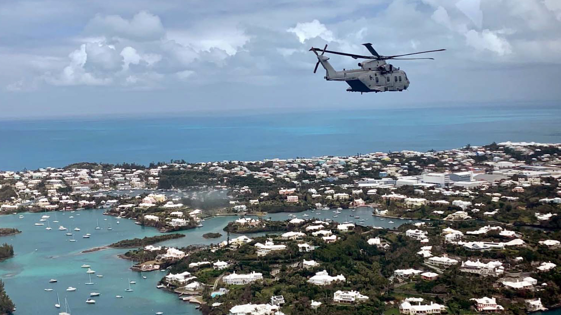 Royal Navy helicopter flies over Bermuda on reconnaissance sortie pic 1 150420 CREDIT Royal Navy.jpg 