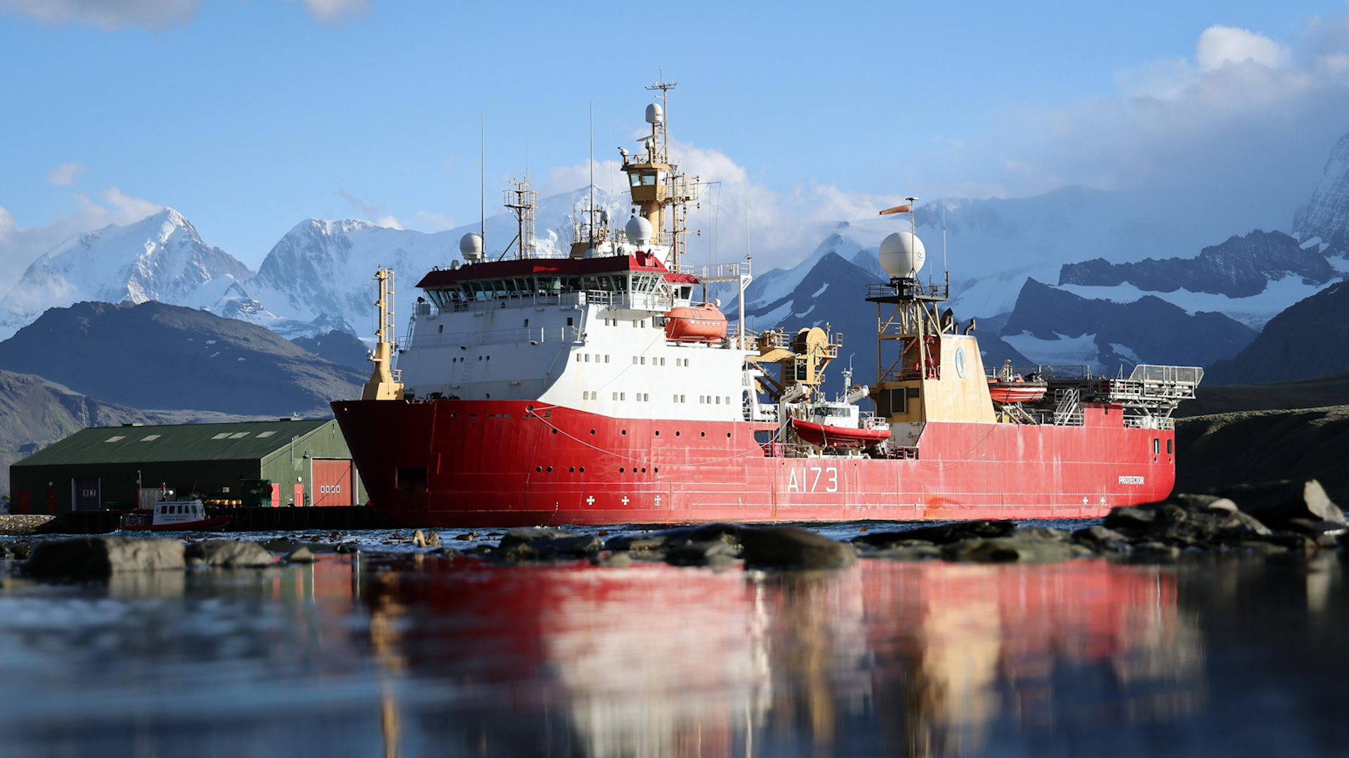 Royal Navy ice patrol ship HMS Protector in the South Sandwich Islands to scan underwater peaks (Picture: Royal Navy).