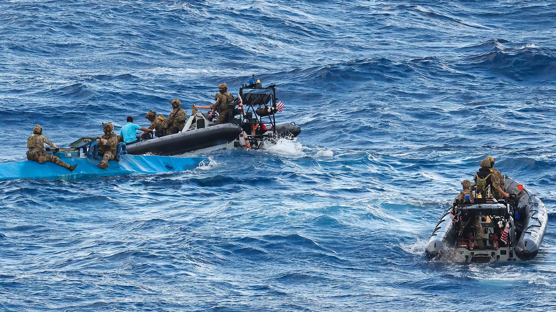 The raid involved members of the Royal Navy, Royal Marines and US Coast Guard (Picture: Royal Navy) 