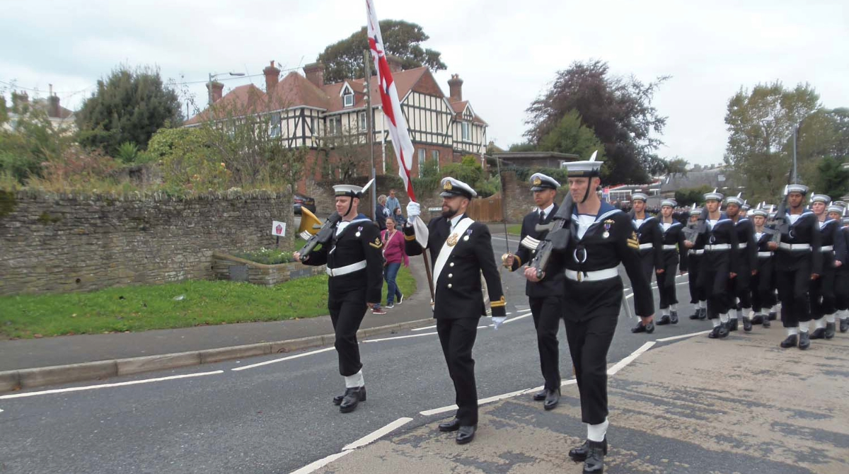 Royal Navy Colour from HMS Raleigh proudly being paraded in Torpoint (Picture: Royal Navy)