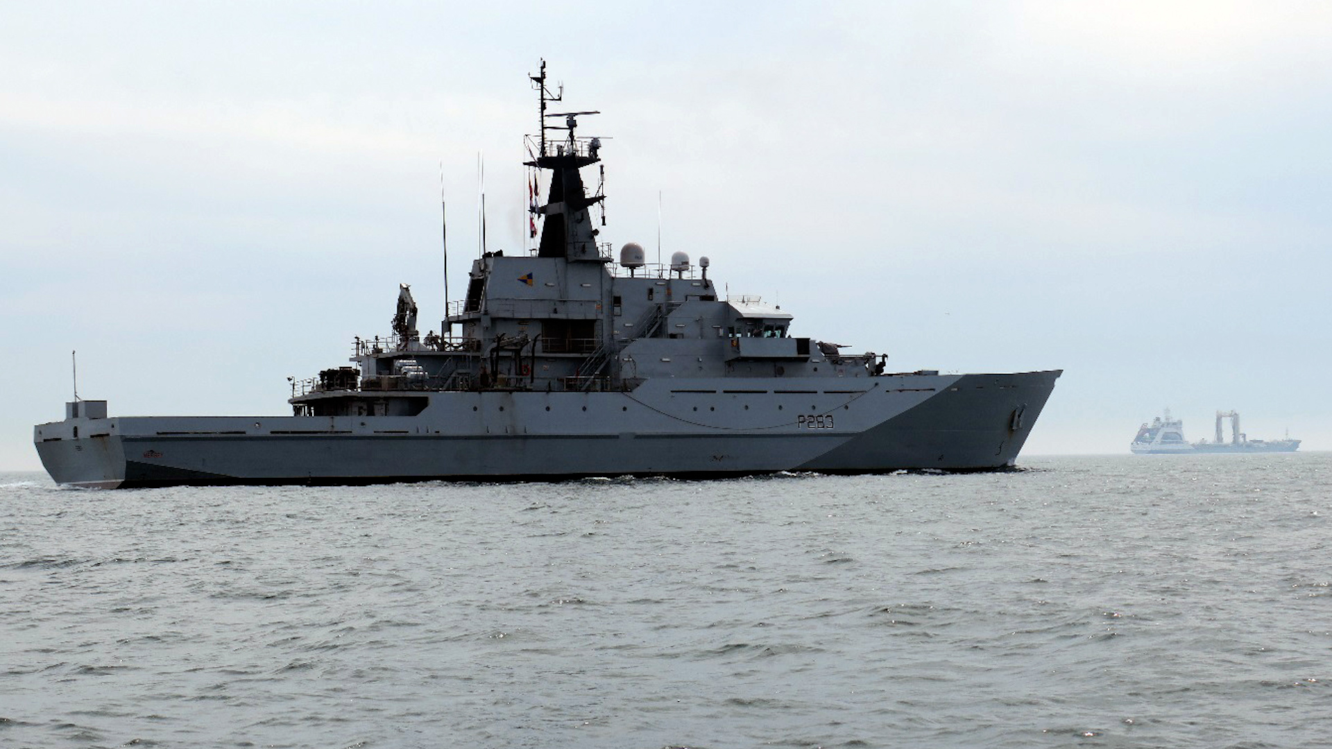 Royal Navy patrol ship HMS Mersey shadows Russian tanker Akademik Pashin through the English Channel (Picture: Royal Navy).