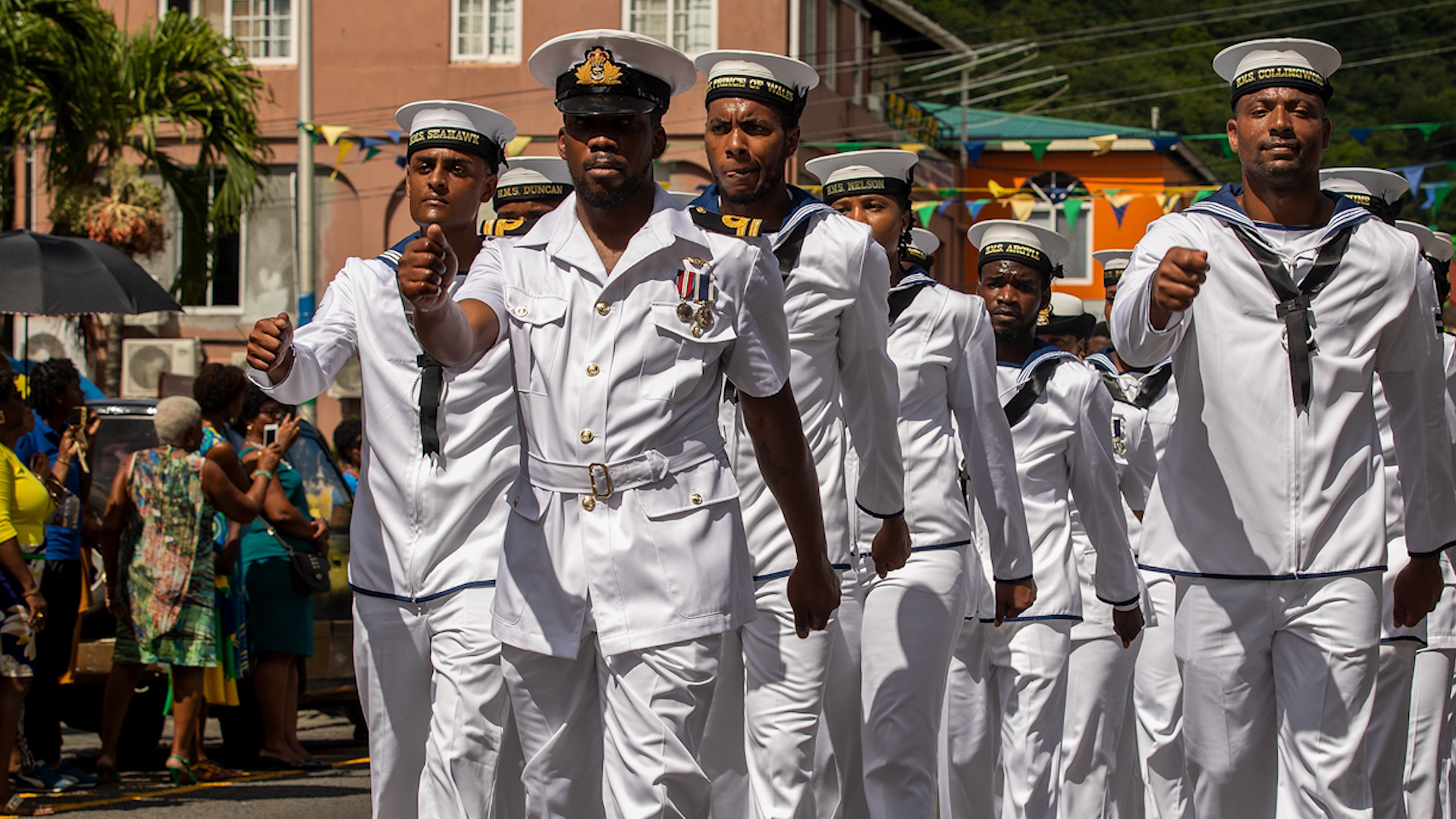 Royal Navy personnel from St Vincent march in the 2019 Independence Day parade CREDIT ROYAL NAVY