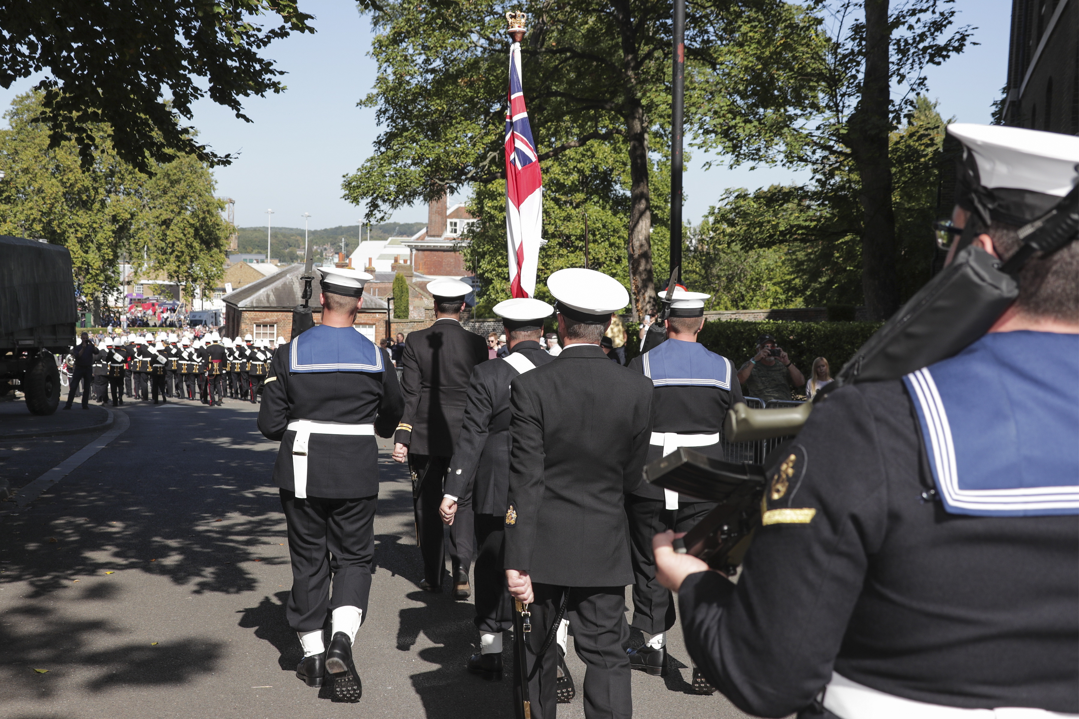 Royal Navy personnel marching semi-anonymous