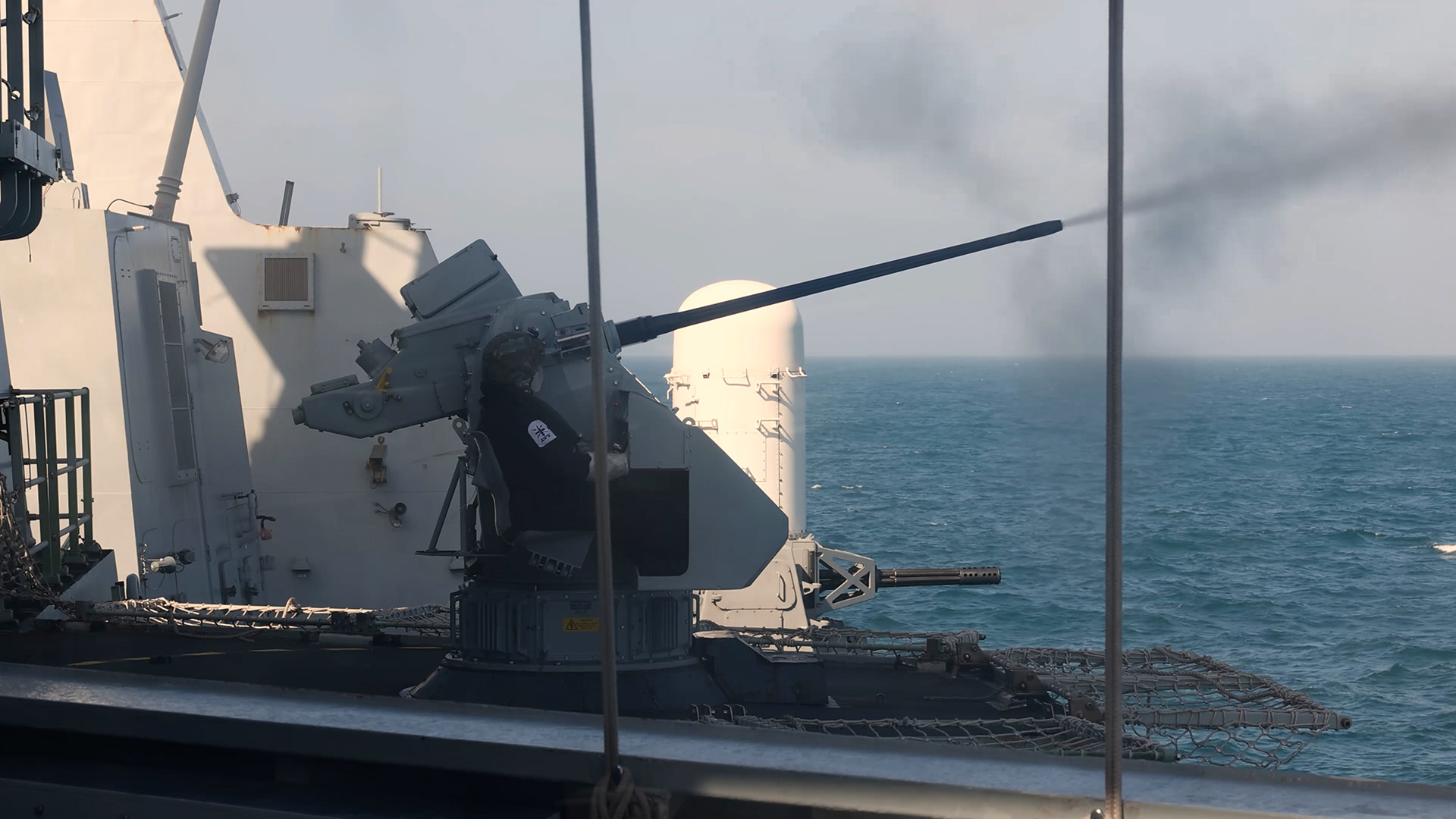 The vessel fired her Phalanx Automated Gun, 4.5-inch and 30mm guns at the drones (Picture: MOD)