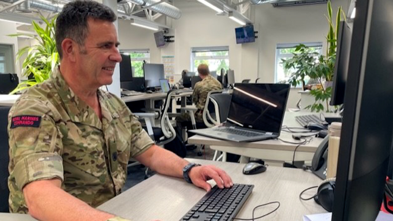 Royal Navy reservist Richard White at the BFBS office.