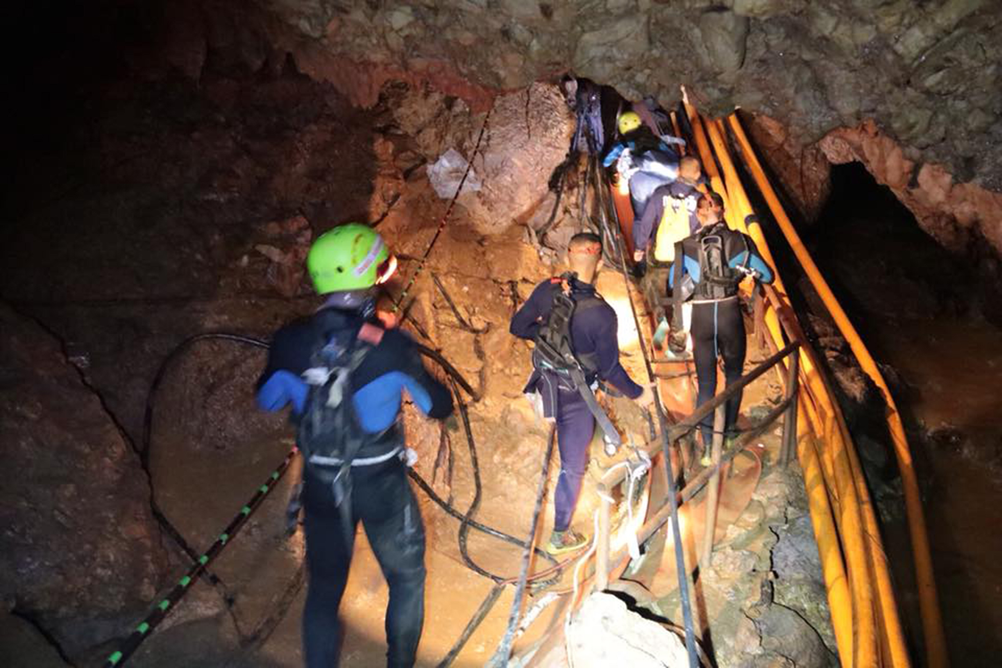 Royal Thai Navy and international volunteers during cave rescue 070718 CREDIT PA