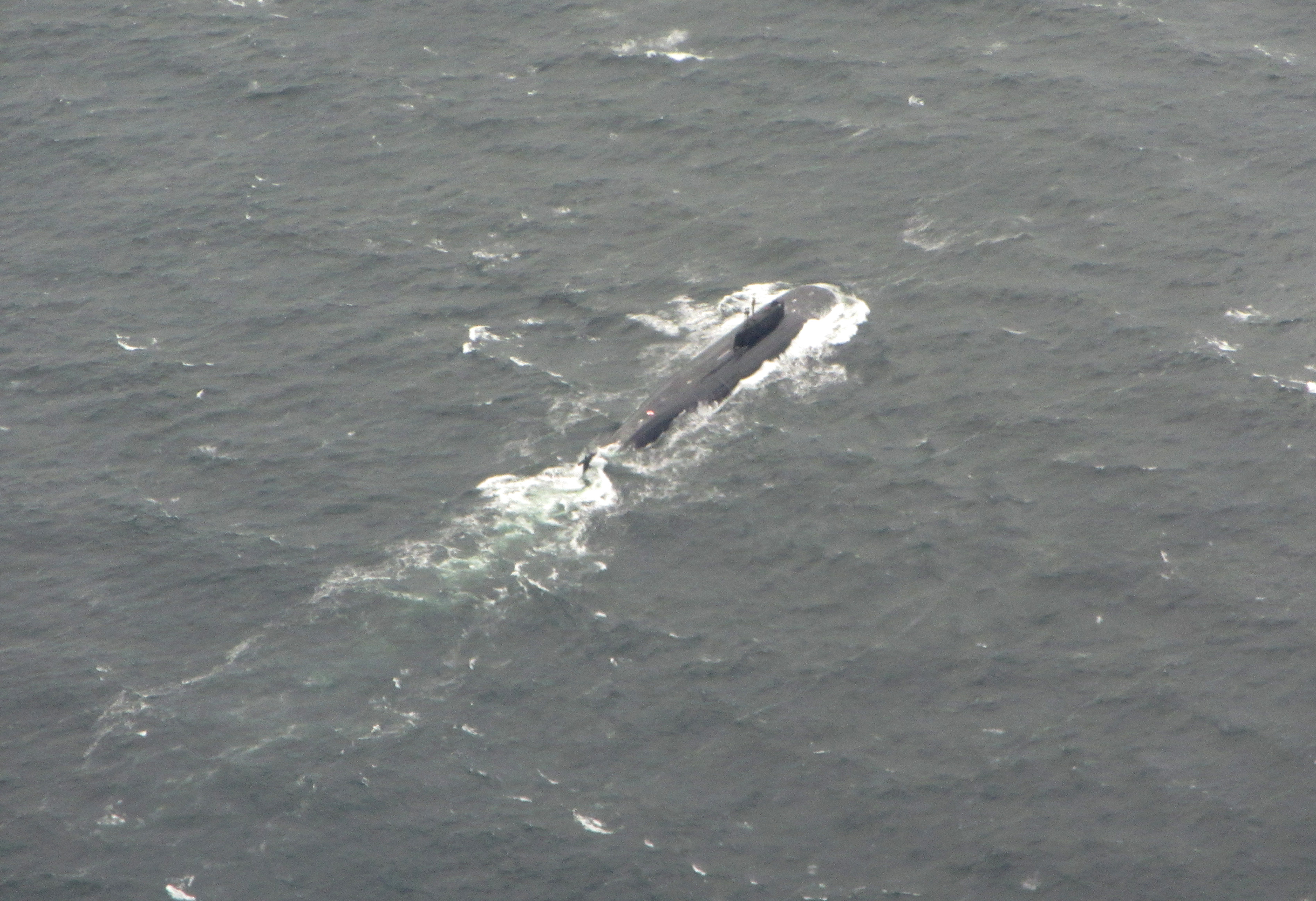 A Russian submarine was pictured transiting across the Baltic Sea by the Typhoons (Picture: RAF).