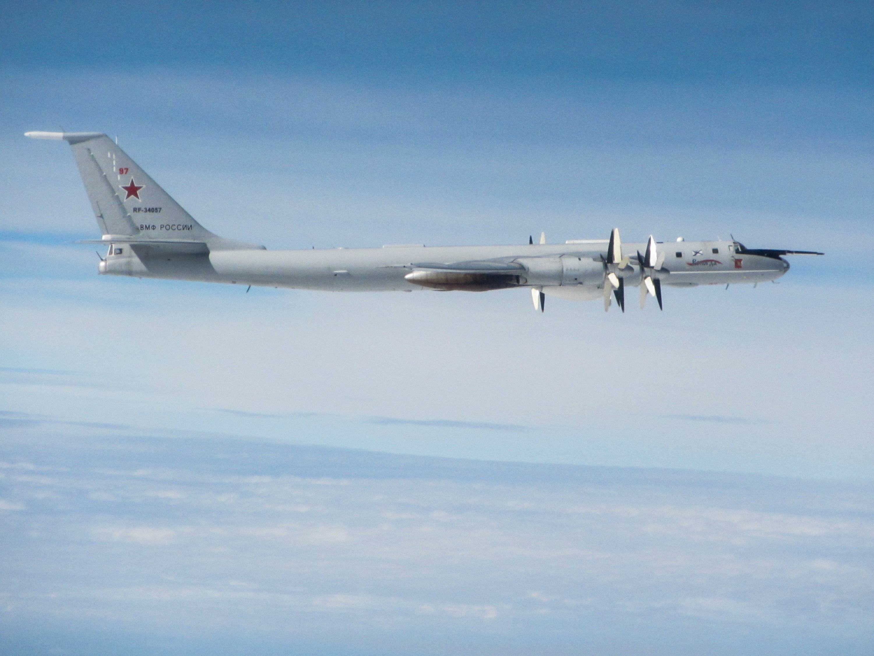 Photo from August 2021 of a Russian TU-142 Bear F that was tracked by the Royal Air Force