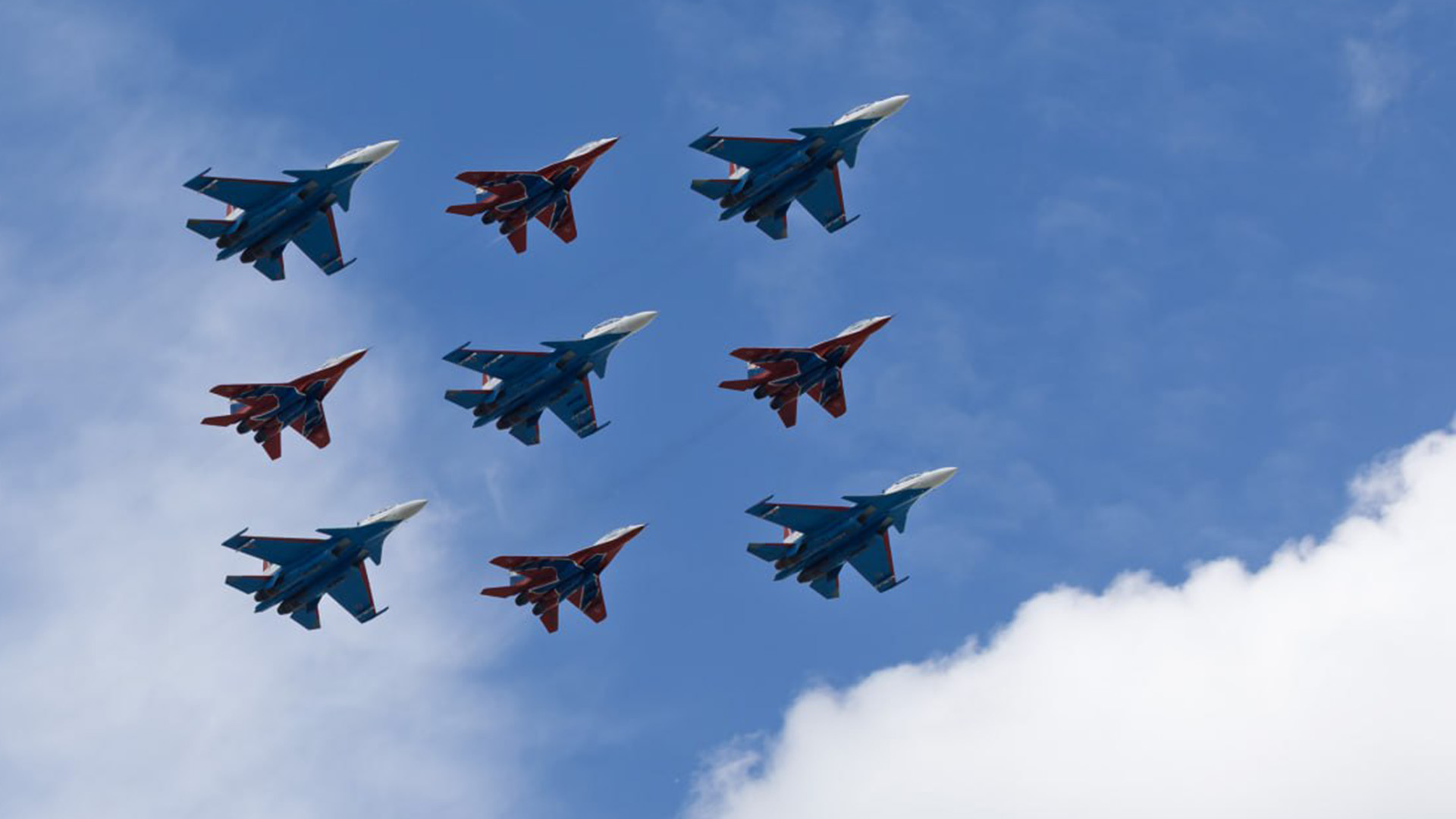 Russian fighter jets in the skies over Red Square in Moscow