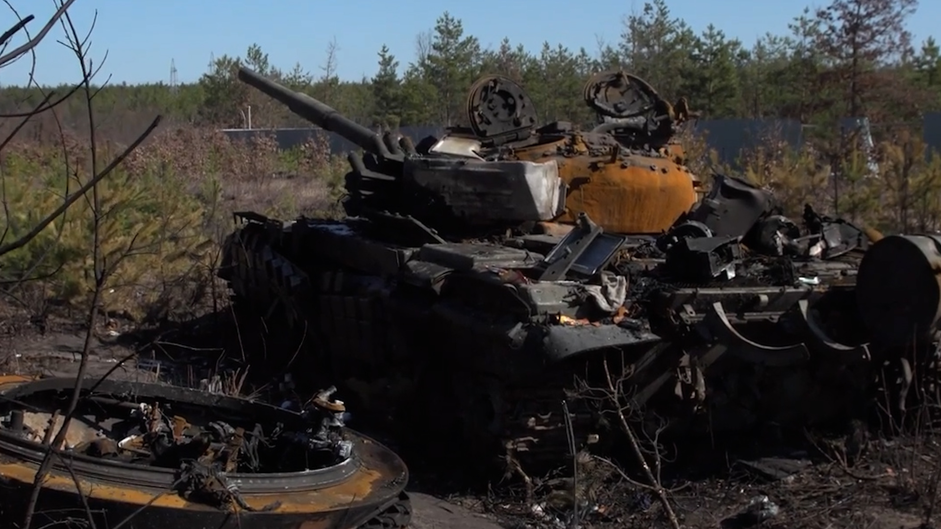 Russian tanks litter Bucha after their retreat having been ambushed by Ukrainian forces 060422 CREDIT Emile Ghessen.jpg