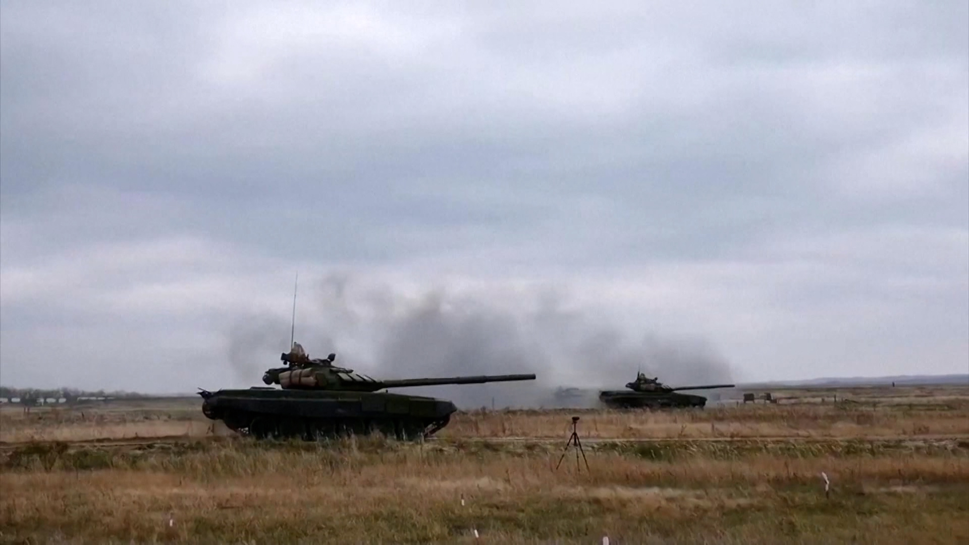 Russian tanks during an exercise near border with Ukraine, last month